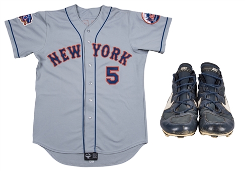 Lot of (2) John Olerud Game Used 1997 New York Mets Road Jersey & 1999 Nike Cleats (JT Sports)